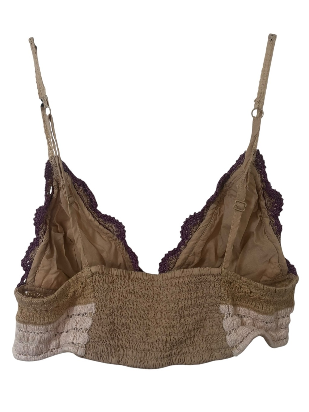 Crochet Lace-Trim Camisole Bralette in Cream and Purple - Picture 3 of 10